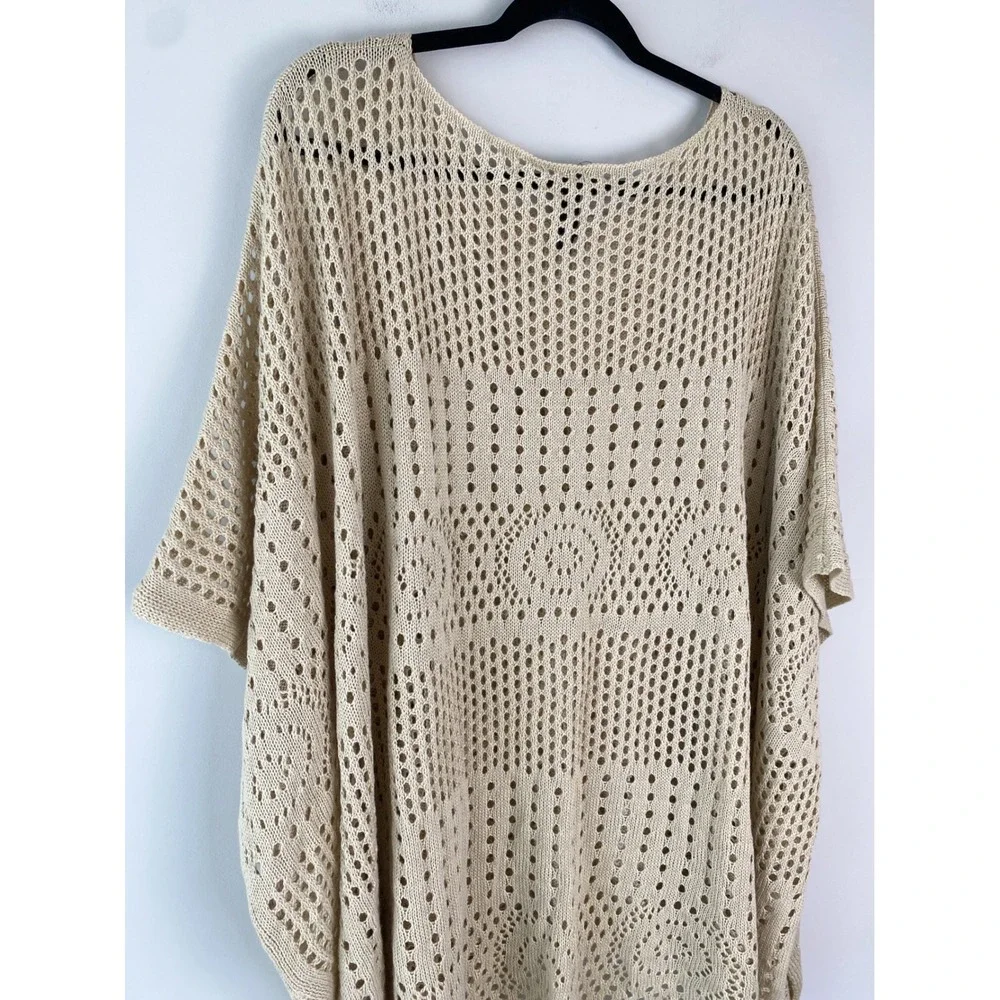 Torrid Crochet Knit Kimono Sweater OS Beige Open Knit Breathable Poncho Beach